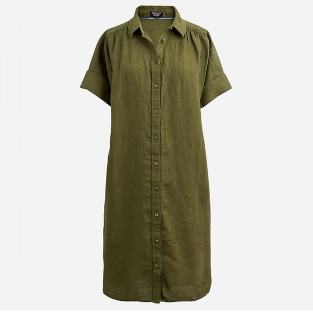 J Crew Baird Mcnutt Irish Linen Relaxed Fit Button Down Green Dress